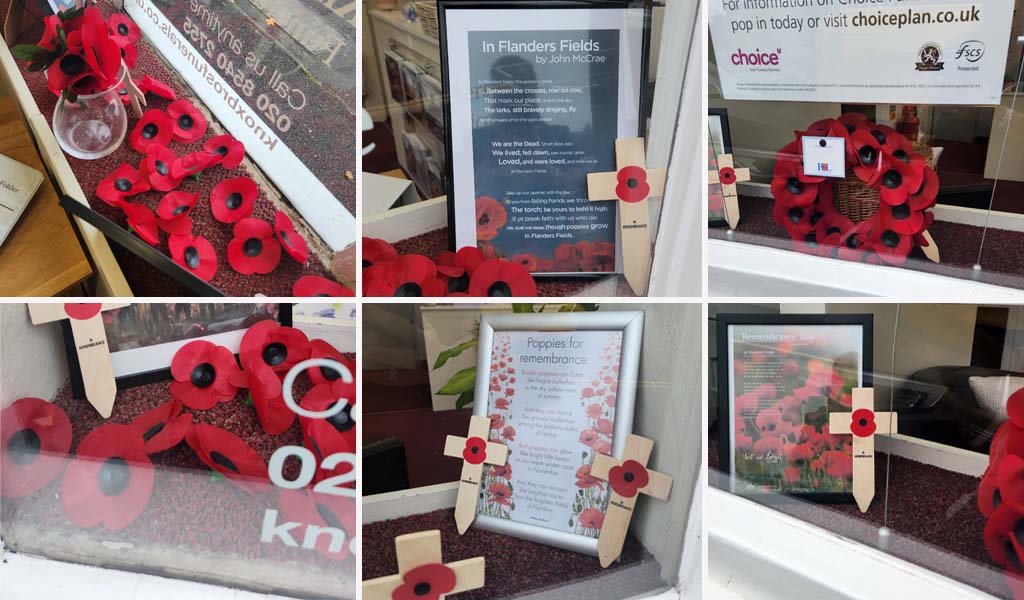 The Remembrance window display at Knox Bros Funeral Service.